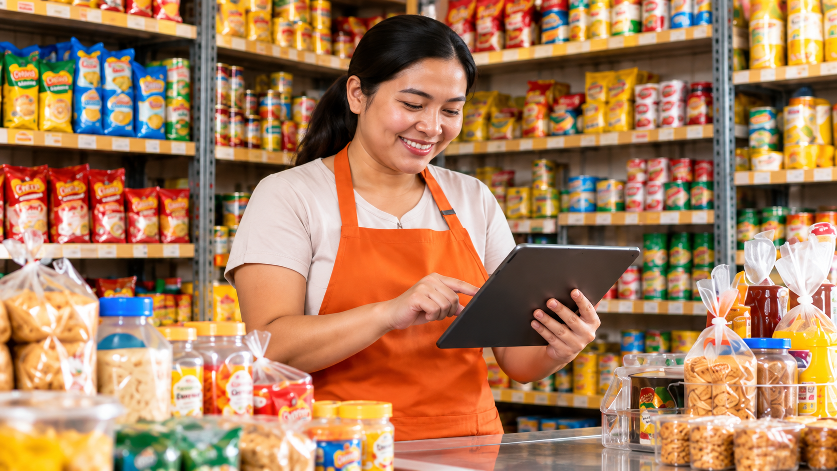 Store owner using SYD POS on an Android tablet at her counter